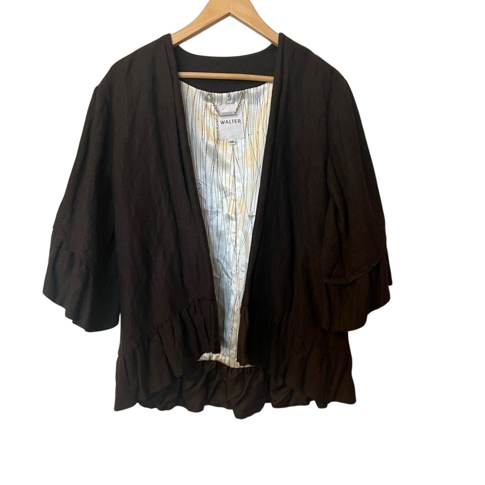 Vintage Women's SZ XS Walter Kimono Jacket Brown Ruffle Wool Y2K Flowy 90s GUC